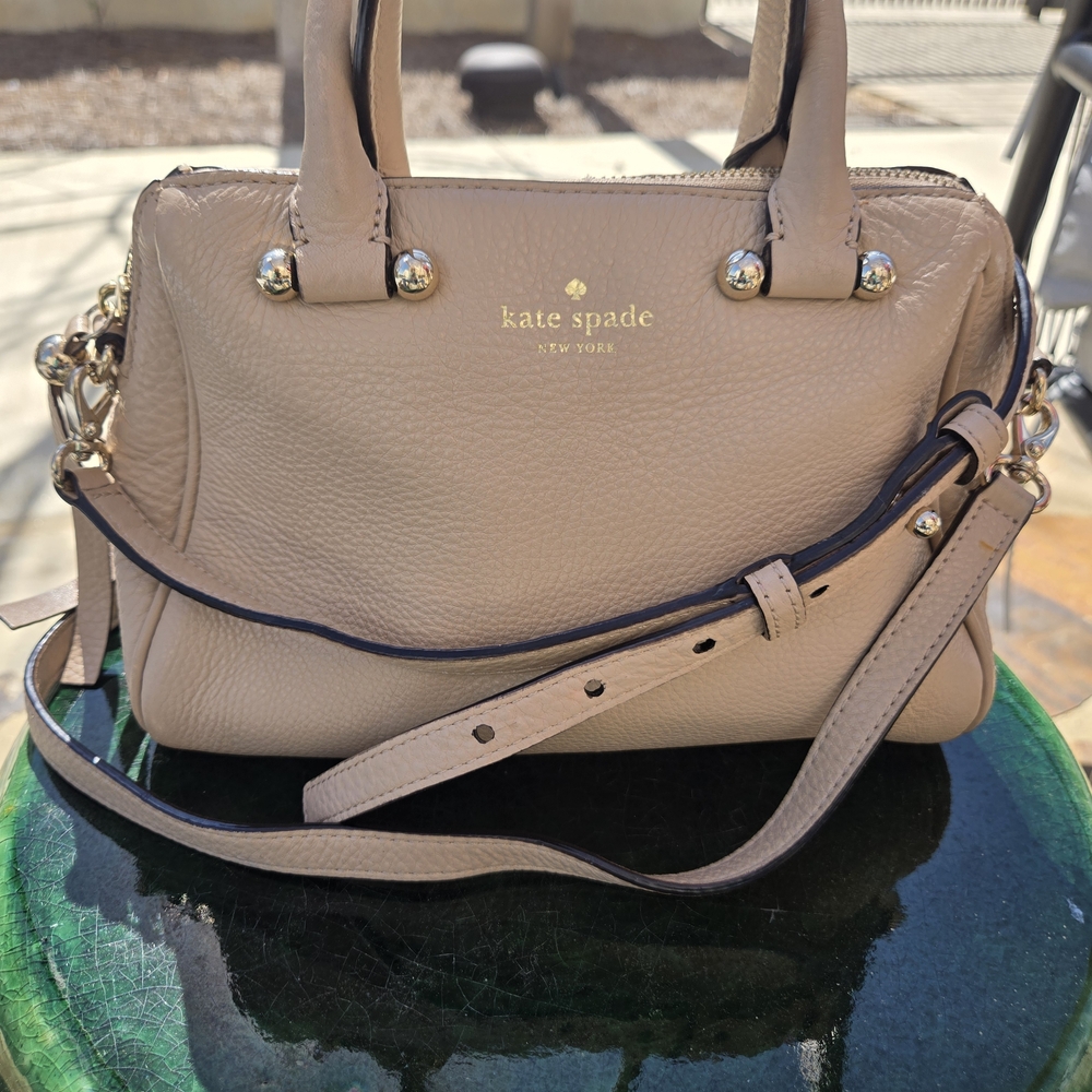 Kate Spade Beige Leather Satchel with Gold Accents